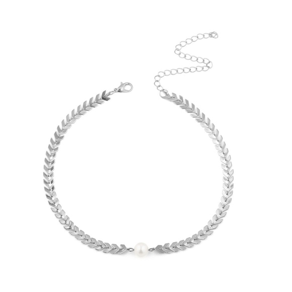 Dainty Fishbone Chain Pearl Choker - Picture 5 of 6